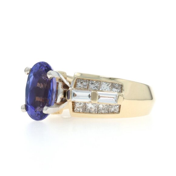 Yellow Gold Tanzanite Diamond Ring - 14k Oval 4.18ctw - Picture 3 of 6